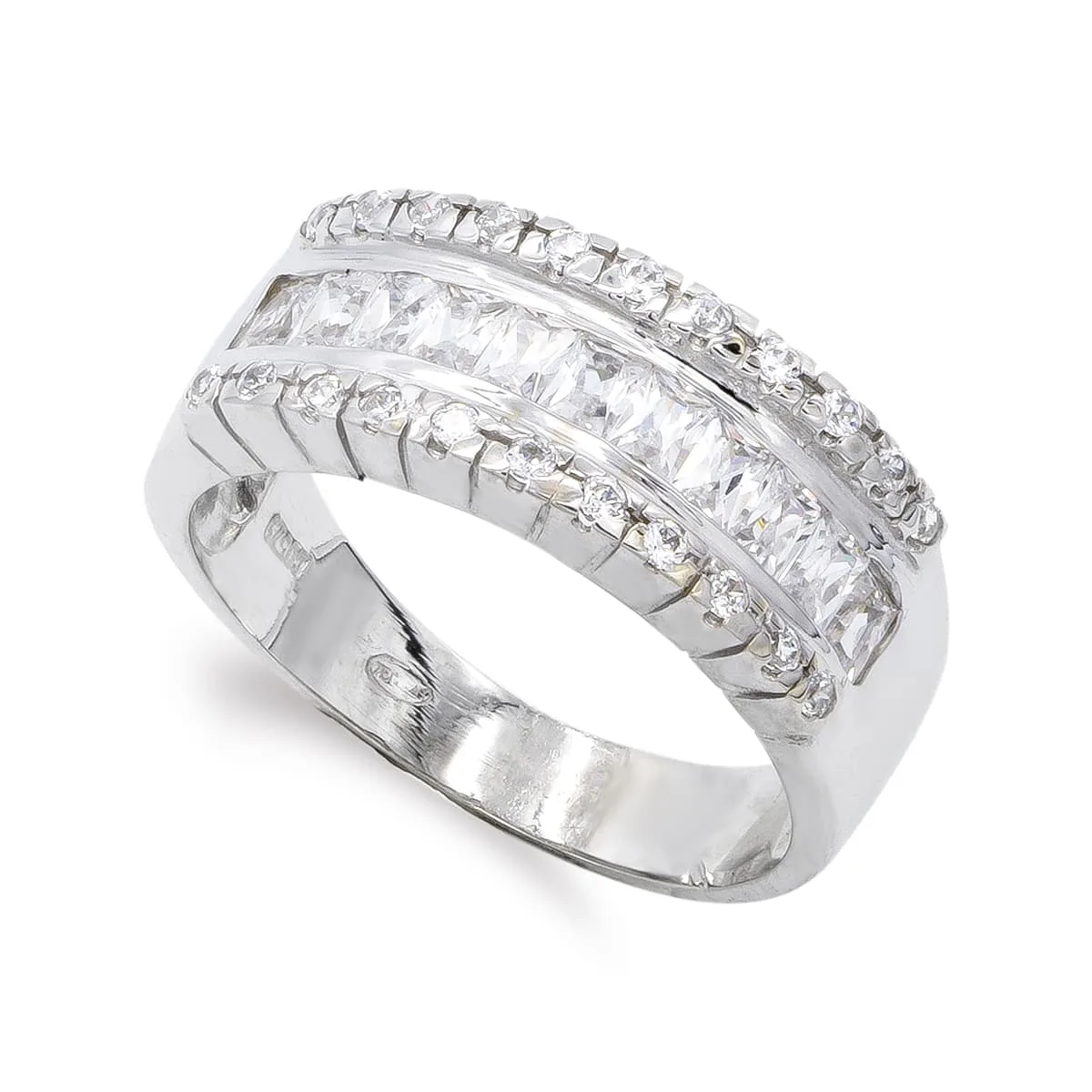 18K SORTIJA ORO BLANCO CIRCONITA BAGUETTE Y REDONDAS. ANCHO: 8 MM