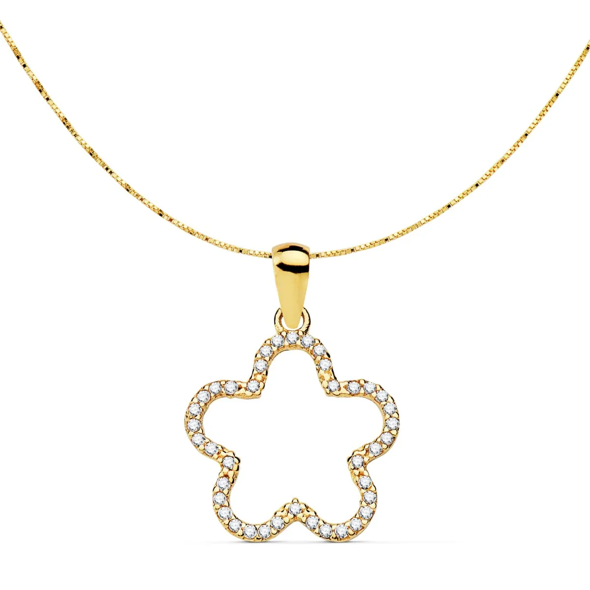 18K COLGANTE AMULETO  ORO AMARILLO ESTRELLA CIRCONITA 16X16 MM CADENA VENECIANA 42 3 CM