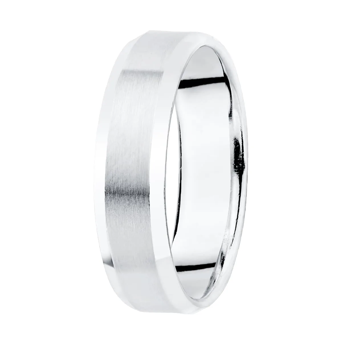 18K ALIANZA ORO BLANCO MATIZADA Y BORDES BRILLO   ANCHO  5 MM GROSOR 1.3 MM
