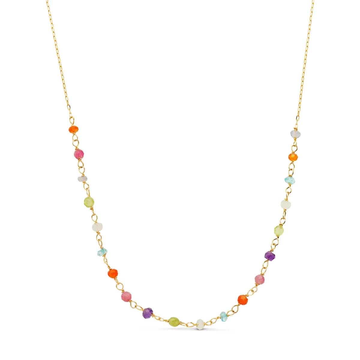 18K GARGANTILLA ORO AMARILLO CON CIRCONITA DE COLORES Y CADENA FORZADA. MEDIDA: 40 3 CM