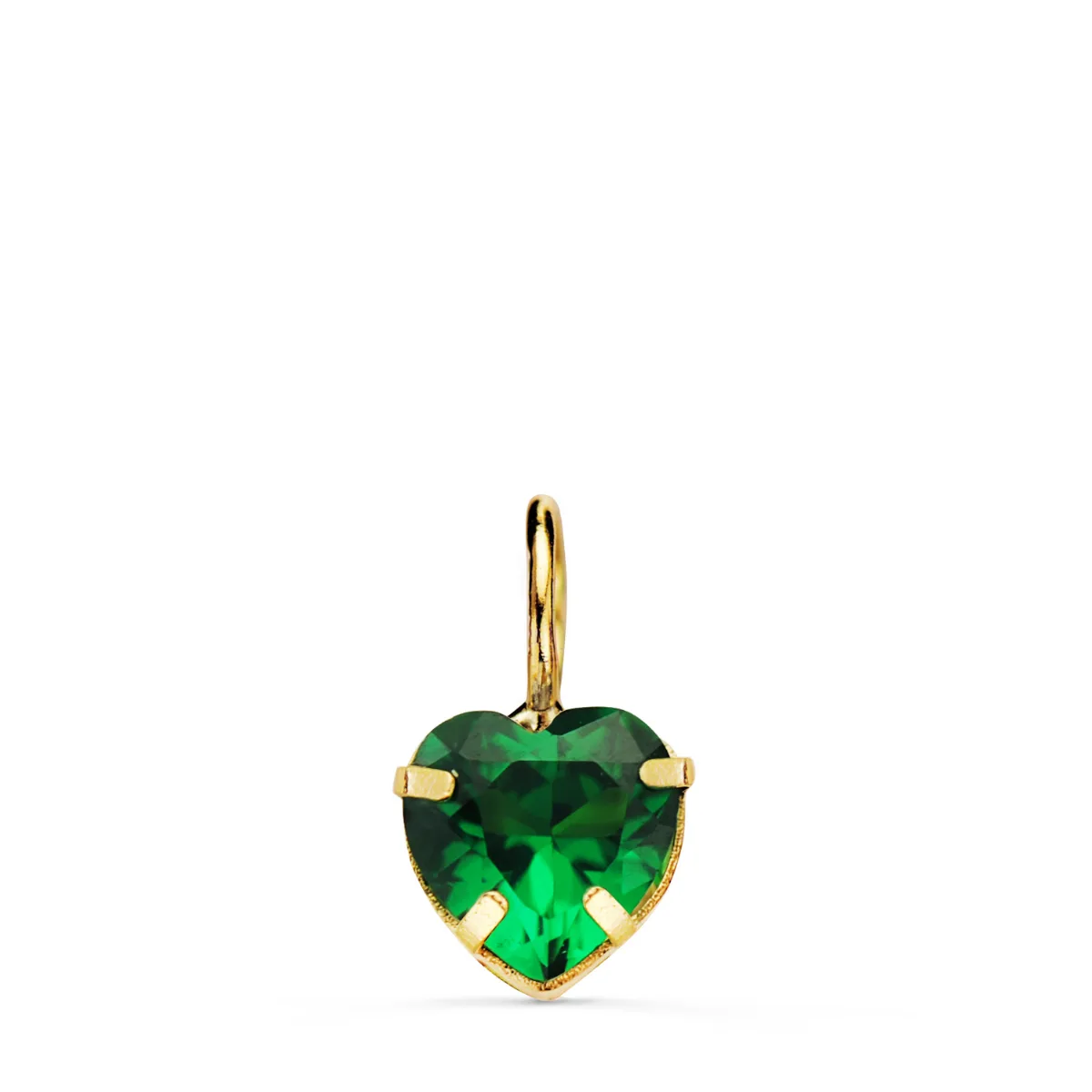 18K COLGANTE ORO AMARILLO CORAZON PIEDRA COLOR VERDE 6 X 6 MM.