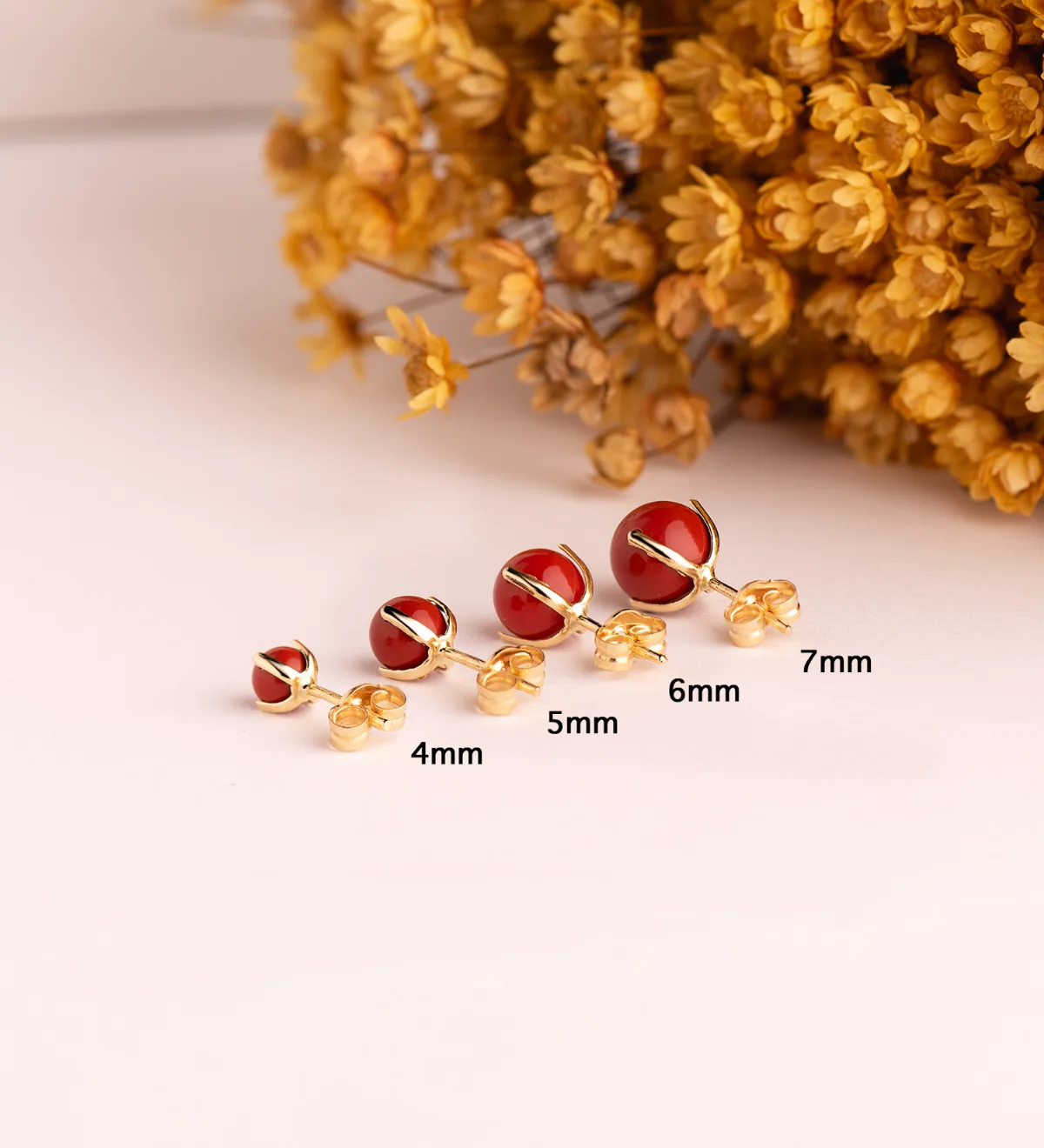 18K PENDIENTES ORO AMARILLO CORAL CON 4 GARRAS. MEDIDA: 6 MM. CIERRE PRESION — vista 3