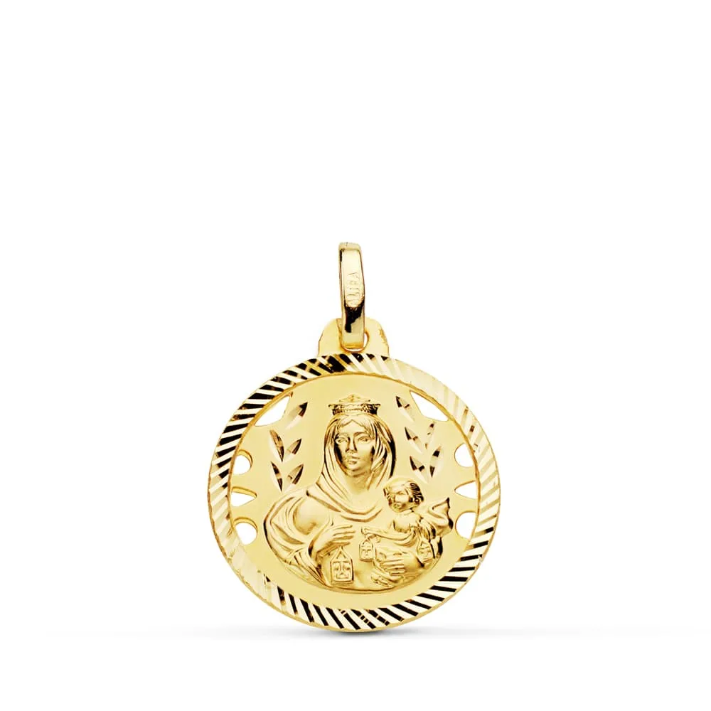 18K ESCAPULARIO ORO AMARILLO HELICE CALADO VIRGEN CARMEN Y CORAZON DE JESUS 18 MM — vista 3