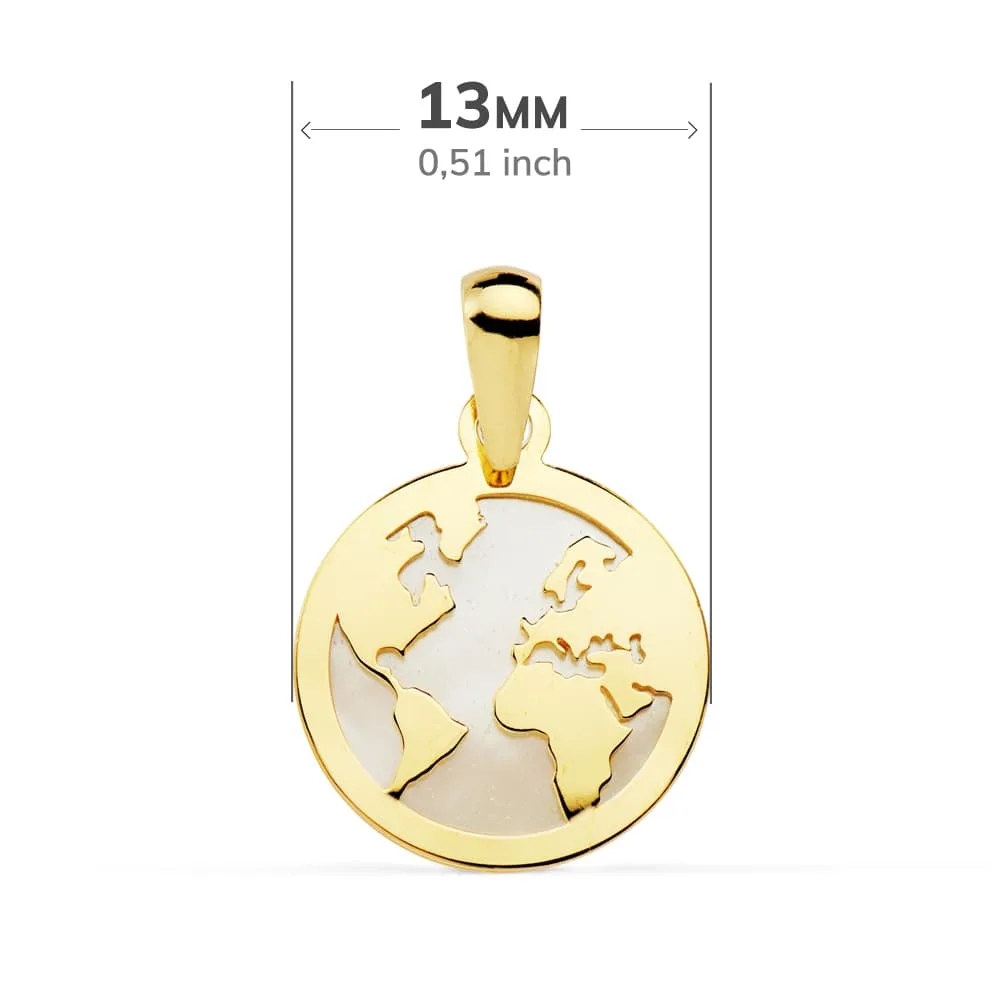18K COLGANTE AMULETO ORO AMARILLO MAPAMUNDI NACAR 13 MM — vista 2