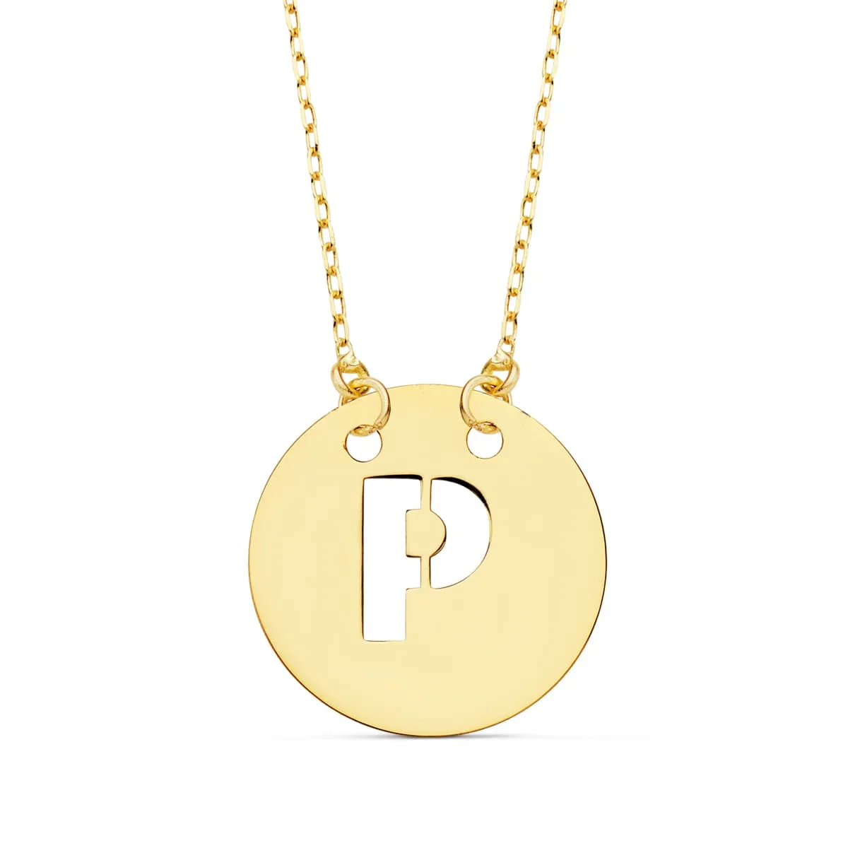 18K COLGANTE ORO AMARILLO LETRA " P " 15 MM CADENA FORZADA 42CM