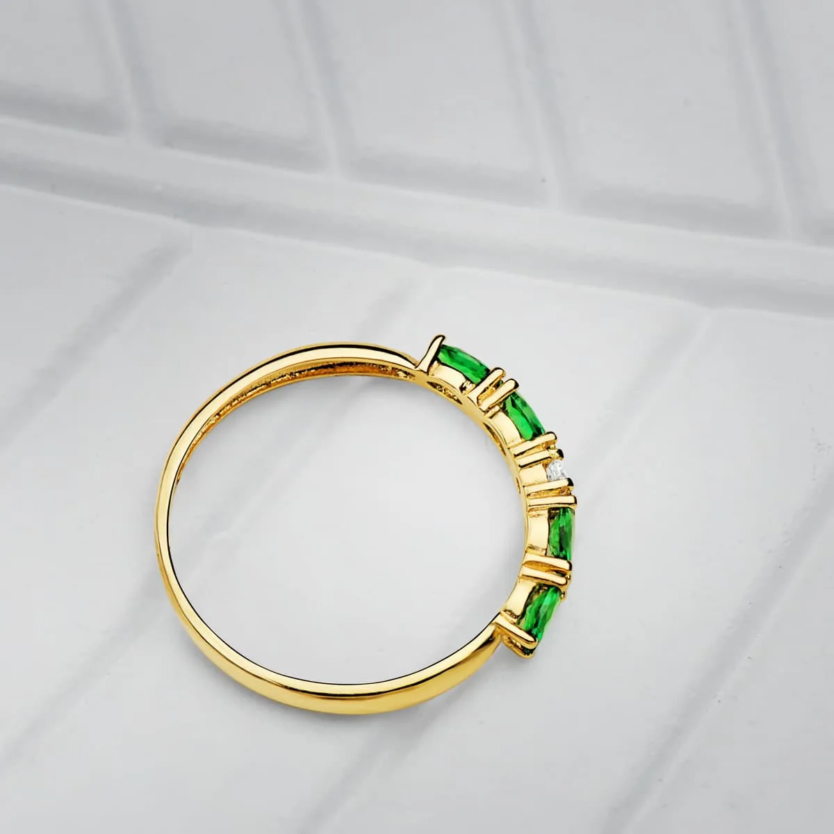 18K SORTIJA ORO AMARILLO 4 CIRCONITA AZULES TALLA MARQUISE ANCHO 2 MM — vista 2