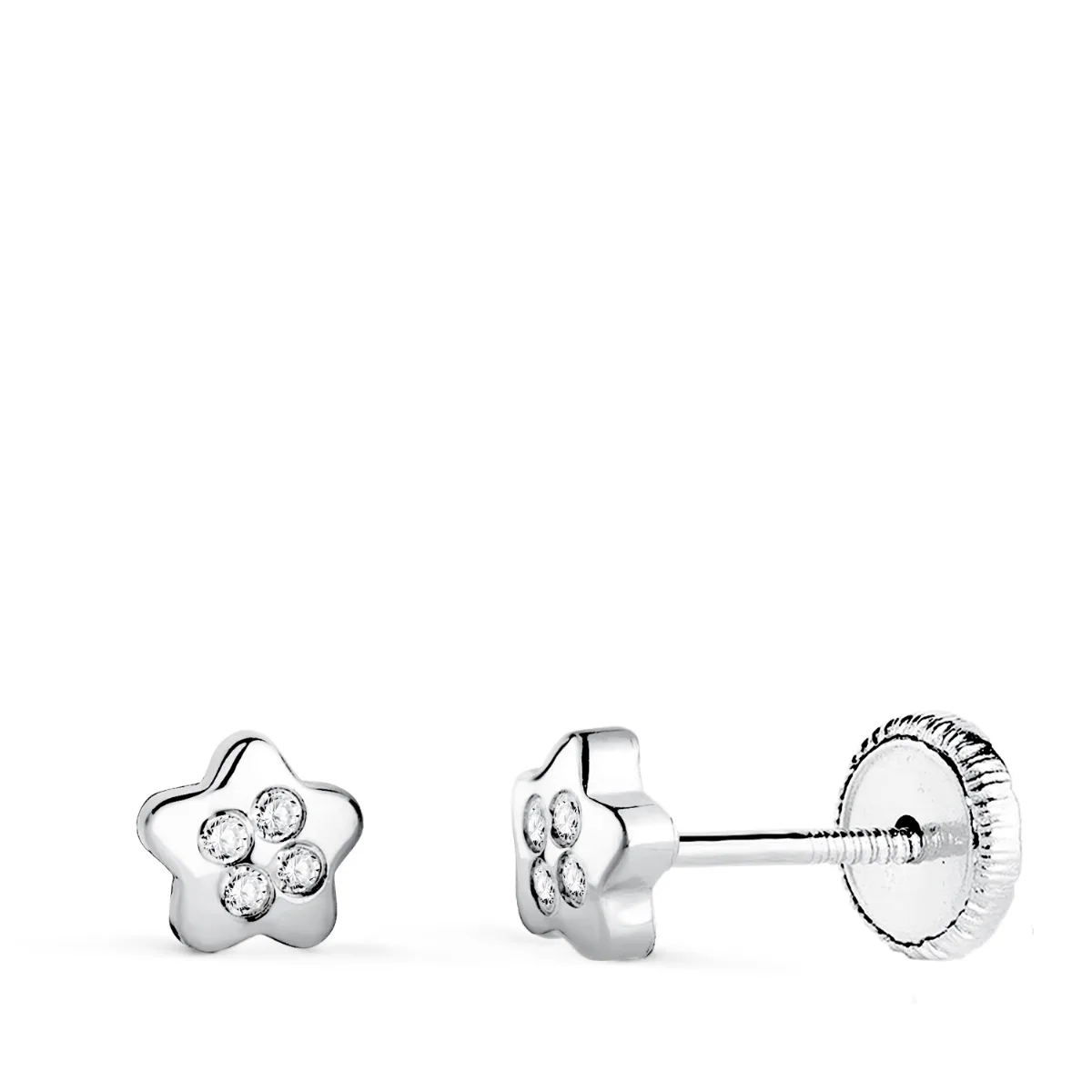 18K PENDIENTES ORO BLANCO ESTRELLA CON CIRCONITAS. MEDIDA: 5 X 5 MM CIERRE TUERCA