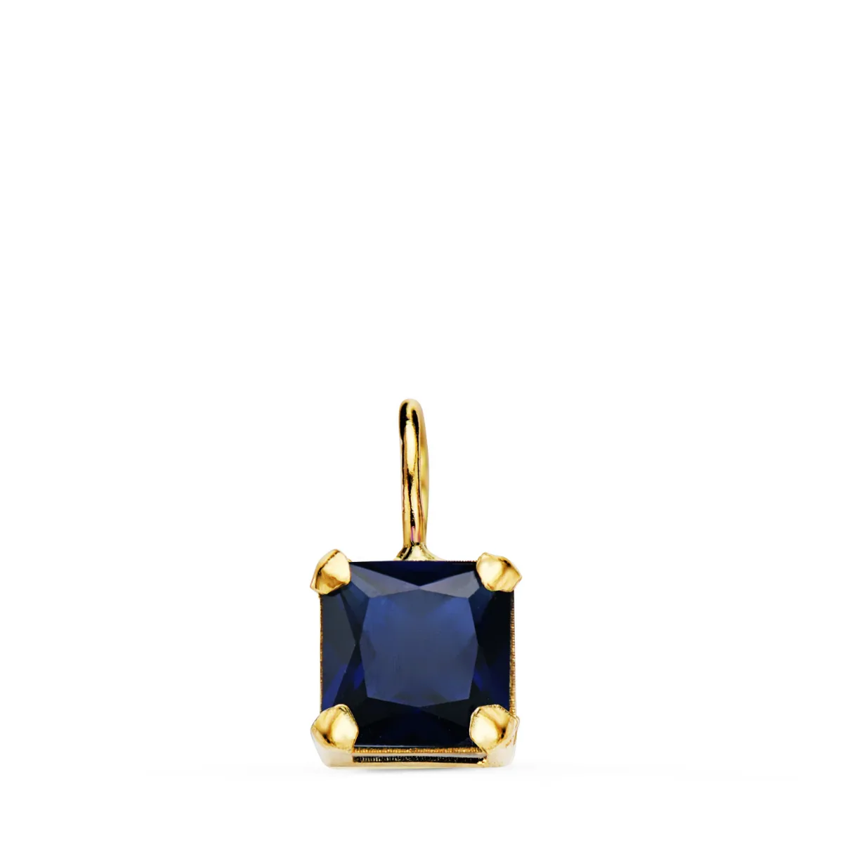 18K COLGANTE ORO AMARILLO CUADRADO CON GARRAS Y PIEDRA COLOR AZUL DE 6,5 X 6,5 MM.
