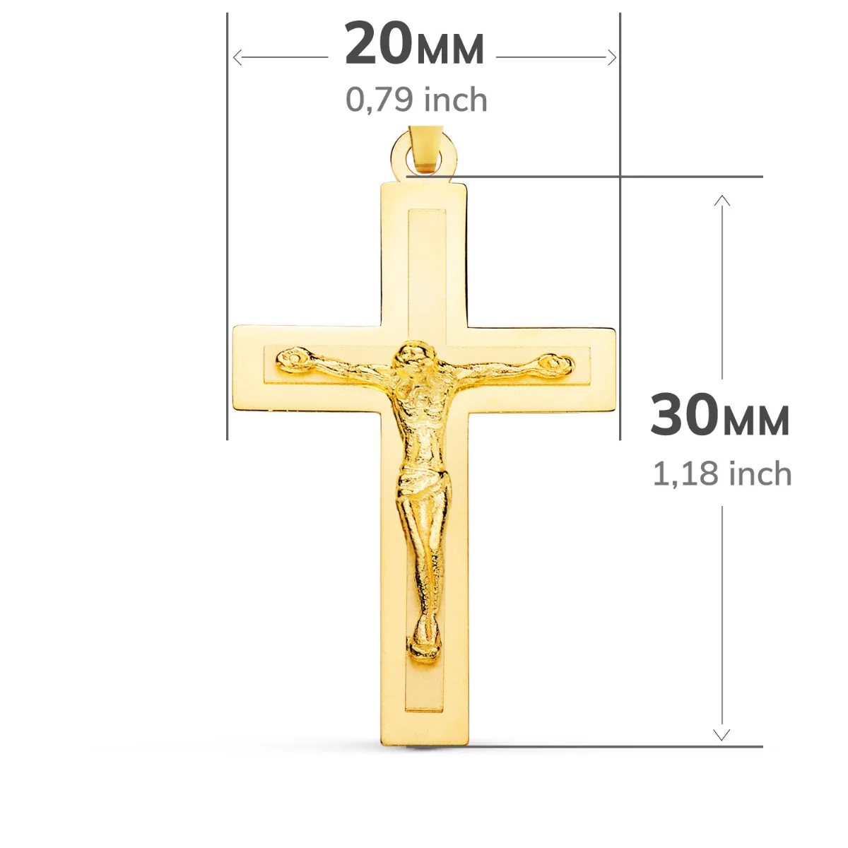 18K CRUZ ORO AMARILLO BRILLO Y MATE CON CRISTO 32X20 MM — vista 3