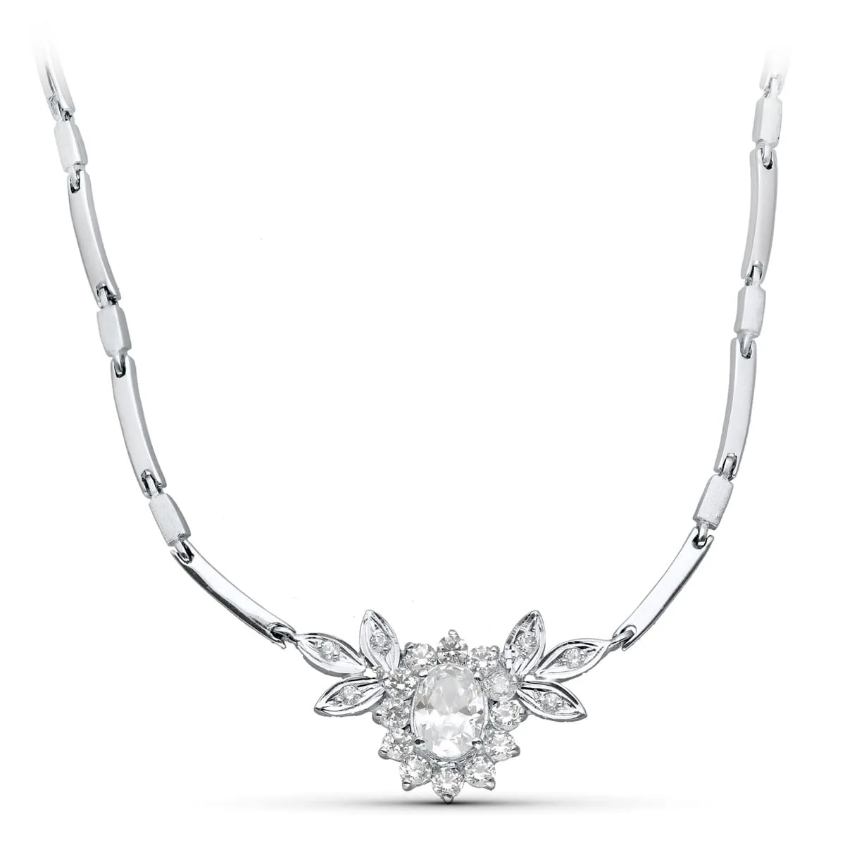 18K GARGANTILLA ORO BLANCO JUEGO NOVIA CENTRO 8X6 MM 45CM CIERRE MOSQUETON