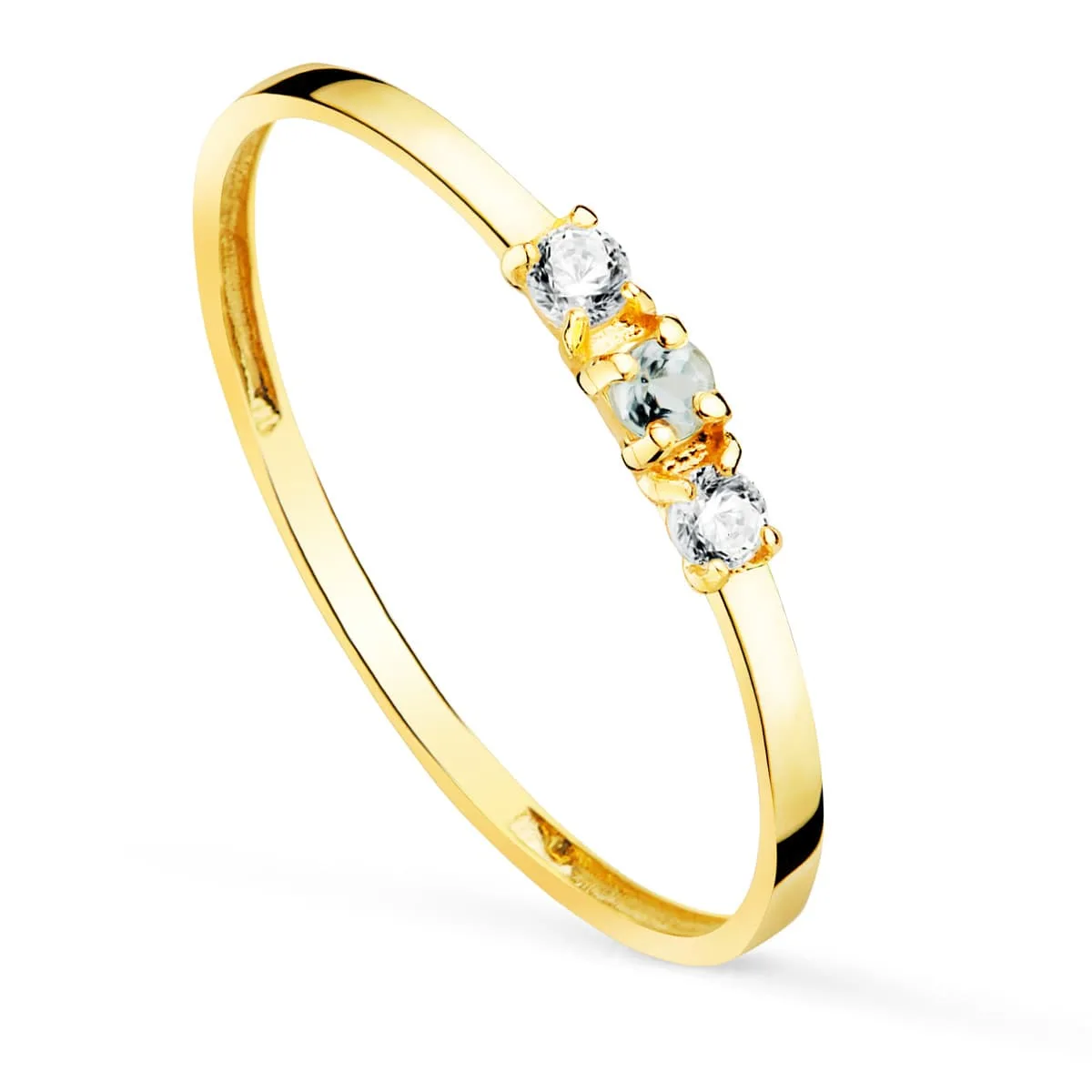 18K SORTIJA ORO AMARILLO AGUAMARINA Y CIRCONITA ANCHO CUERPO 1.2 MM