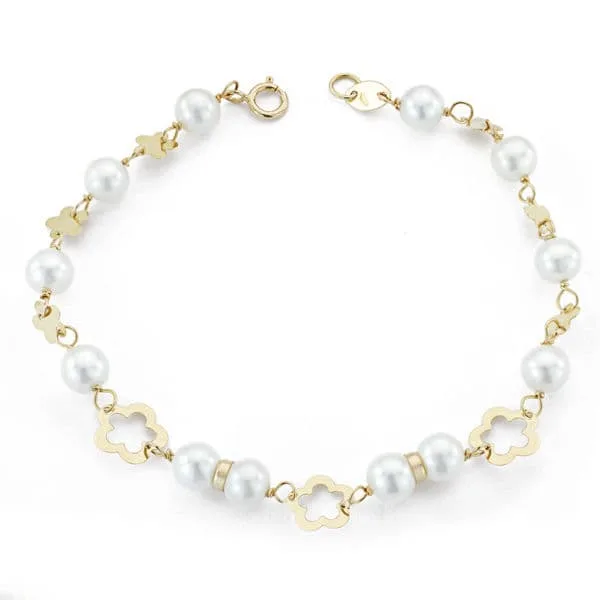 18K PULSERA COMUNION ORO AMARILLO PERLA 5.5 MM 17.5 MM