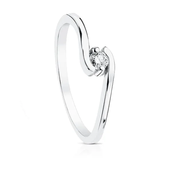 18K SOLITARIO ORO BLANCO DIAMANTE NATURAL TALLA BRILLANTE 0.100 QTS. SI-H