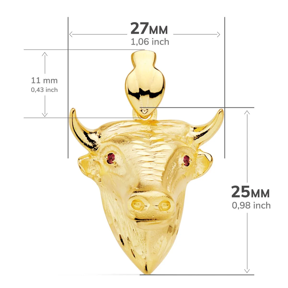 18K COLGANTE ORO AMARILLO FUNDIDO CABEZA DE TORO 27X25 MM — vista 3