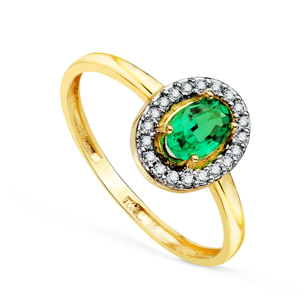 18K SORTIJA ORO AMARILLO ESMERALDA 6X4 MM 0.49 QTS. ANCHO 8X6 MM