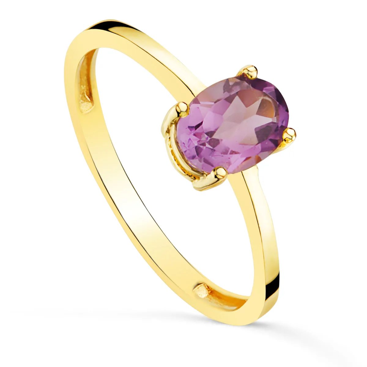 18K SORTIJA ORO AMARILLO GARRAS PIEDRA AMATISTA 7 X 5MM ANCHO CUERPO 2MM