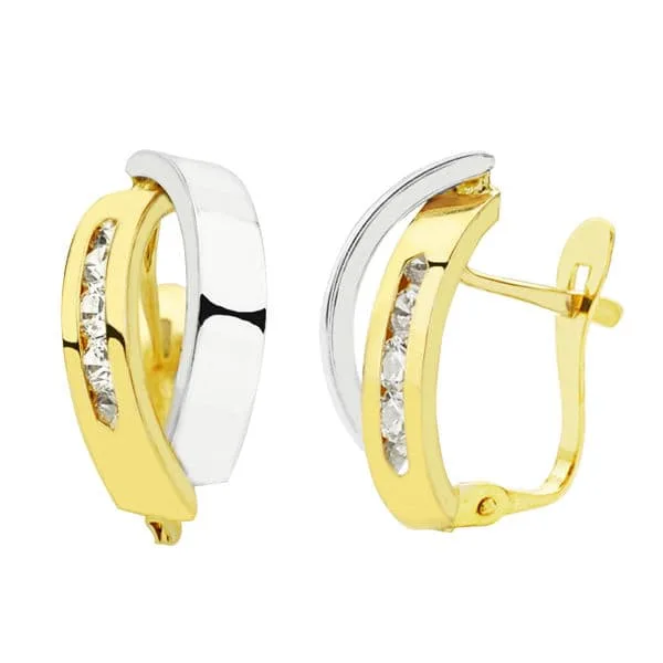 18K PENDIENTES ORO BICOLOR BANDAS 16X8 MM CIERRE CATALAN
