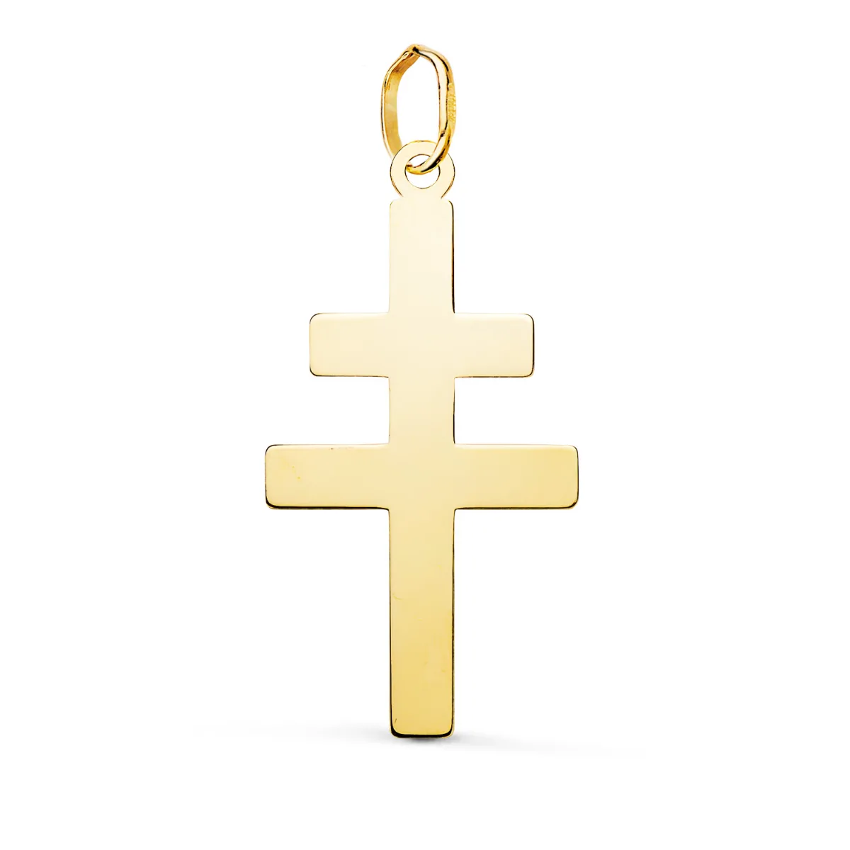 18K COLGANTE ORO AMARILLO CRUZ  CARAVACA EN BRILLO. 28 X 14 MM
