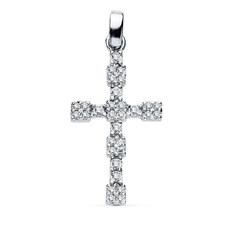 18K CRUZ ORO BLANCO CIRCONITA 21X13 MM