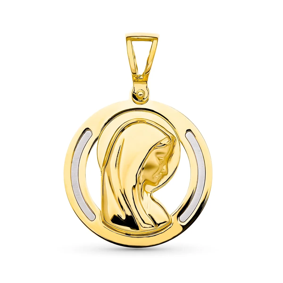 18K MEDALLA ORO AMARILLO ORO BICOLOR VIRGEN NIÑA BICOLOR 19 MM