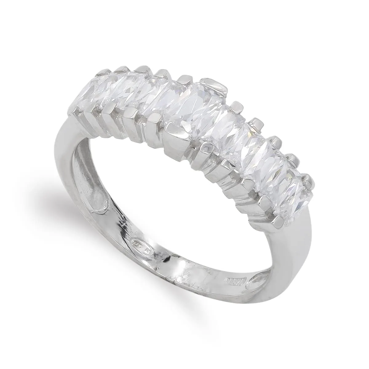 18K SORTIJA ORO BLANCO BARRAS EN ESCALERA CON CIRCONITAS. ANCHO: 6,5 MM