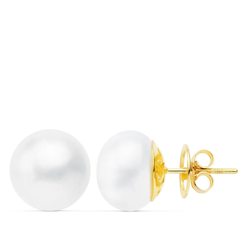 18K PENDIENTES ORO AMARILLO PERLA CULTIVADAS 11-12 MM CIERRE PRESION