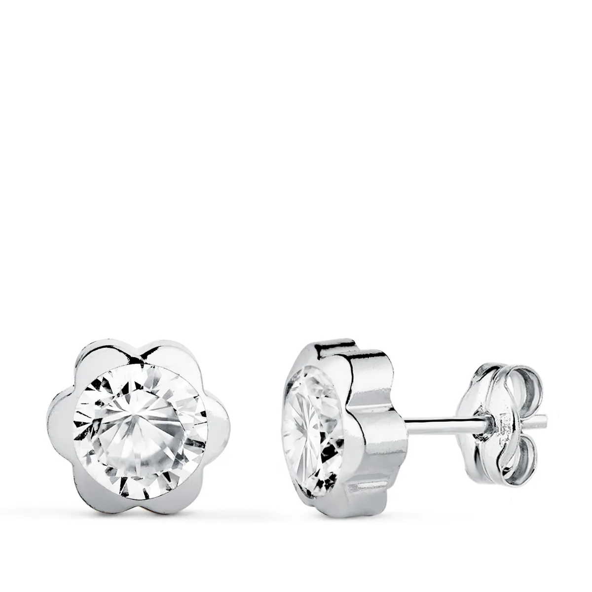 9K PENDIENTES ORO BLANCO MARGARITA LIGERA 6X6 MM CIERRE PRESION