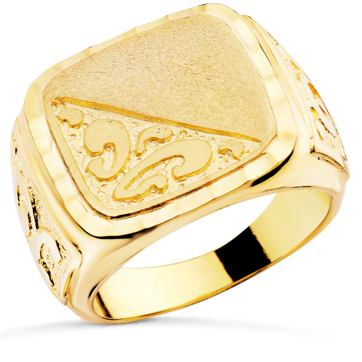 18K SELLO ORO AMARILLO CABALLERO MACIZO TALLADO BRILLO CABEZA: 20X19 MM