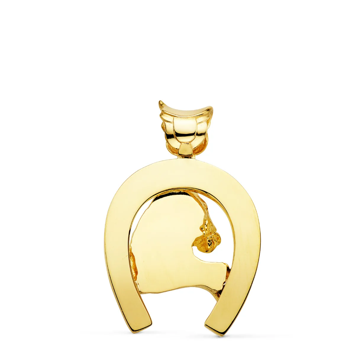 18K COLGANTE ORO AMARILLO HERRADURA CON CABALLO 40X34 MM — vista 2