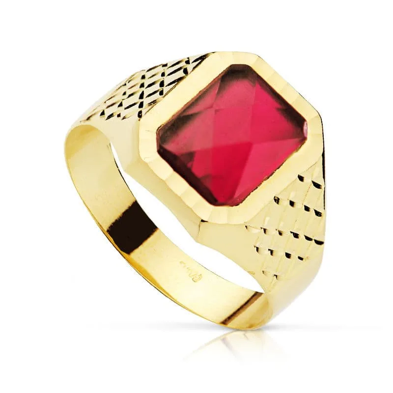 9K SELLO ORO AMARILLO CADETE PIEDRA 9X7 MM RUBI SPINEL TALLADO