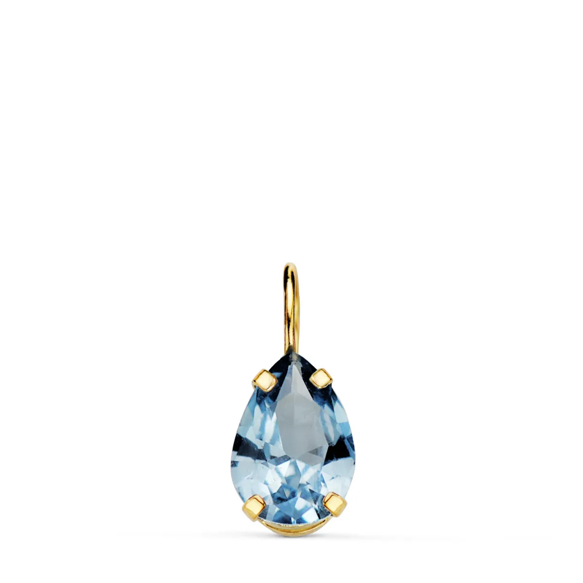 18K COLGANTE ORO AMARILLO LAGRIMA CON GARRAS Y PIEDRA COLOR AGUAMARINA 6,5 X 5 MM.