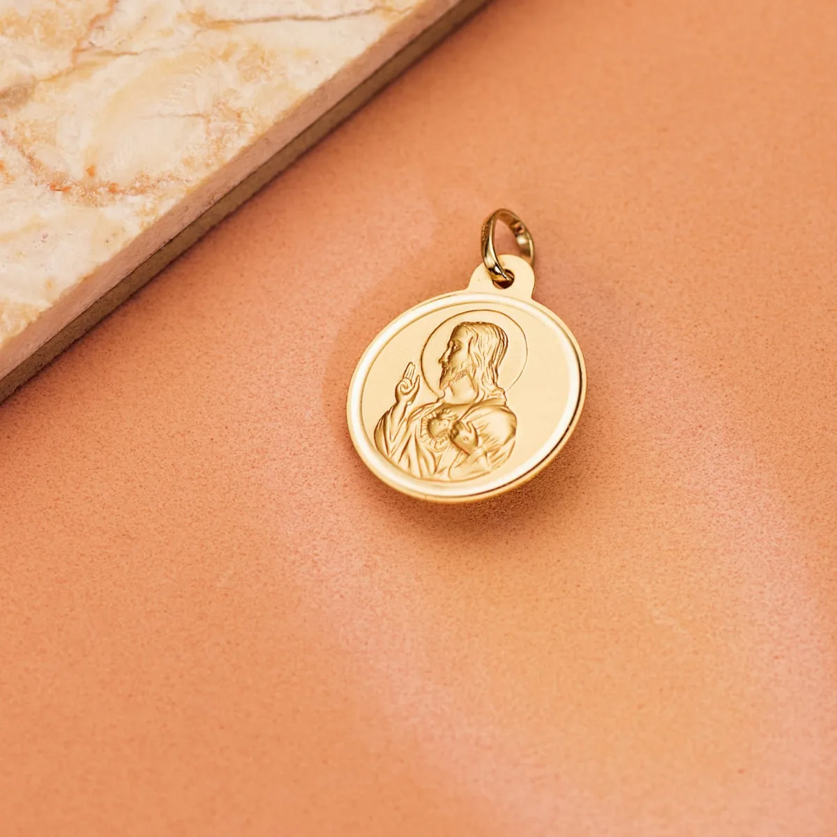 18K MEDALLA ORO AMARILLO CRISTO SAGRADO CORAZON DE JESUS BISEL 20 MM — vista 3