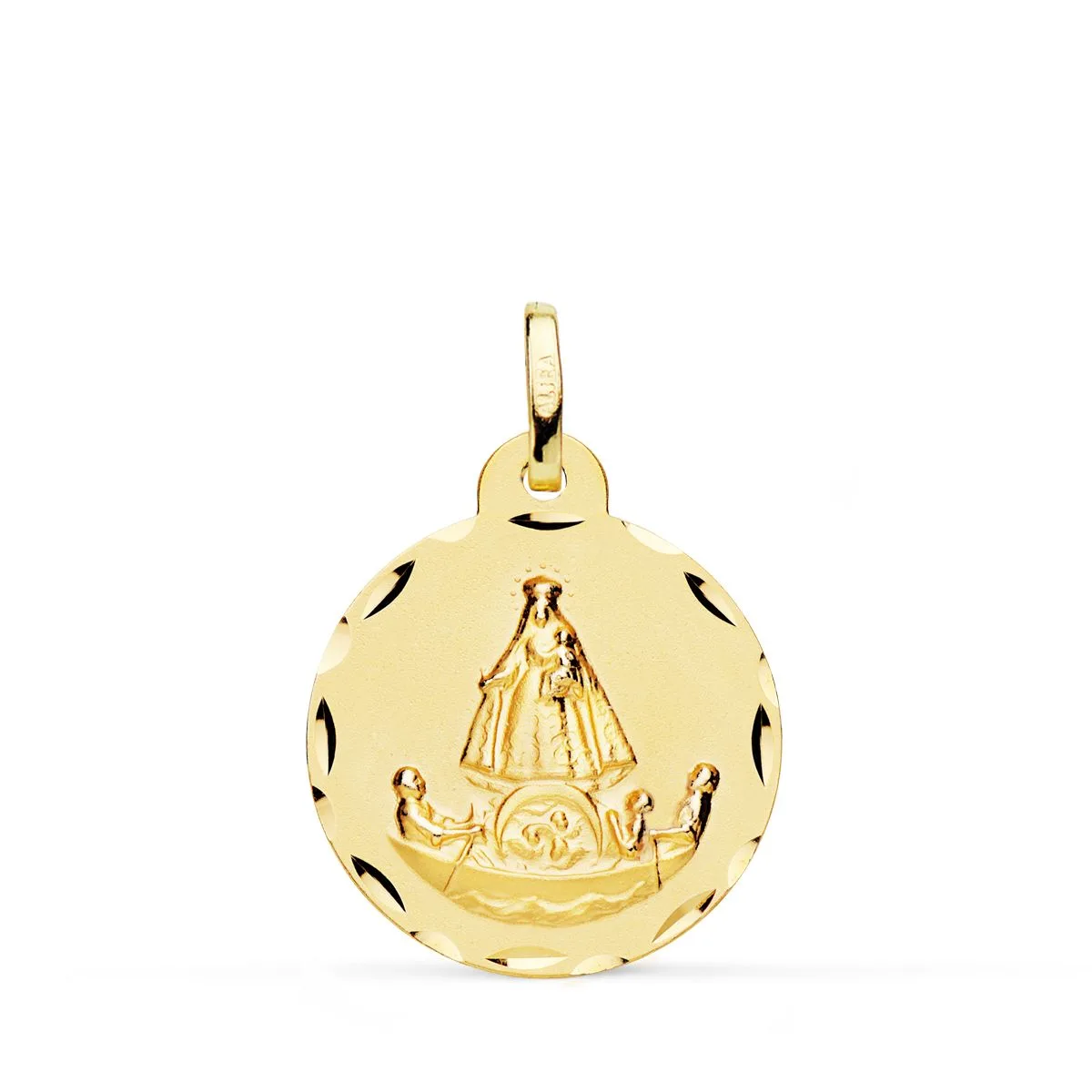 18K MEDALLA ORO AMARILLO VIRGEN CARIDAD DEL COBRE BALSA TALLADA 20 MM