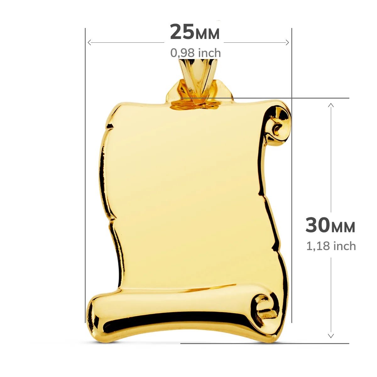 18K PLACA CHAPA COLGANTE PERGAMINO ORO AMARILLO LISO 30X25 MM — vista 2