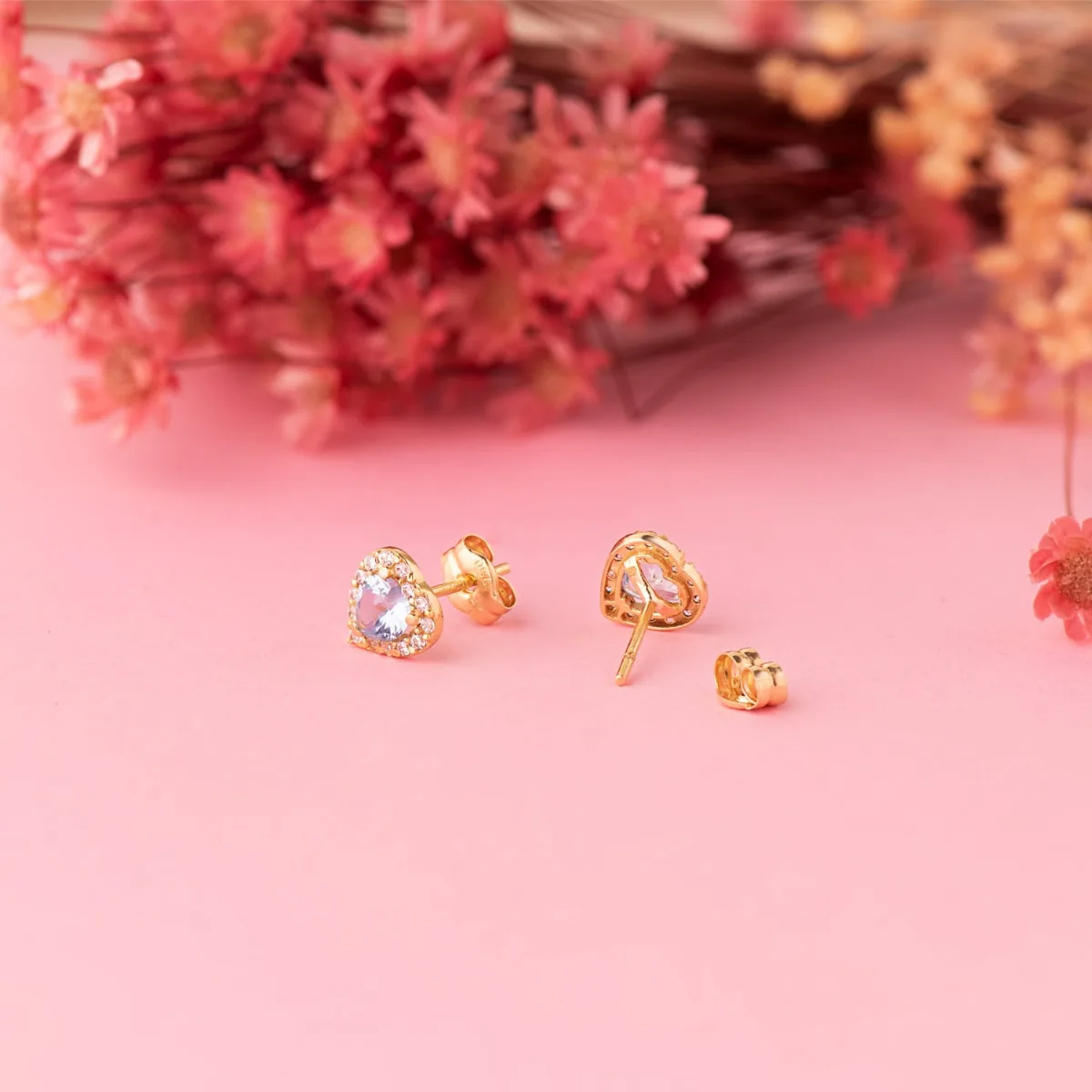 18K PENDIENTES ORO AMARILLO CORAZON CIRCONITA Y AGUA MARINA 6,5 X 6,5 MM. CIERRE PRESION — vista 2
