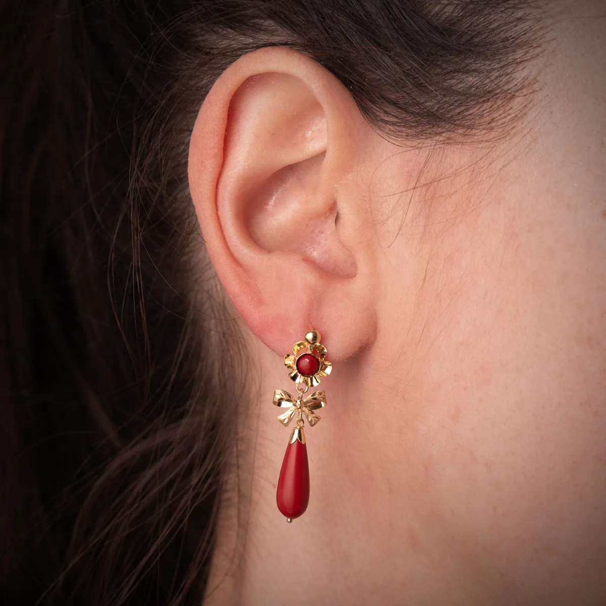 18K PENDIENTES CUBANAS ORO AMARILLO LAZO CORALINA. MEDIDA: 33X10 MM. CIERRE CATALAN — vista 2