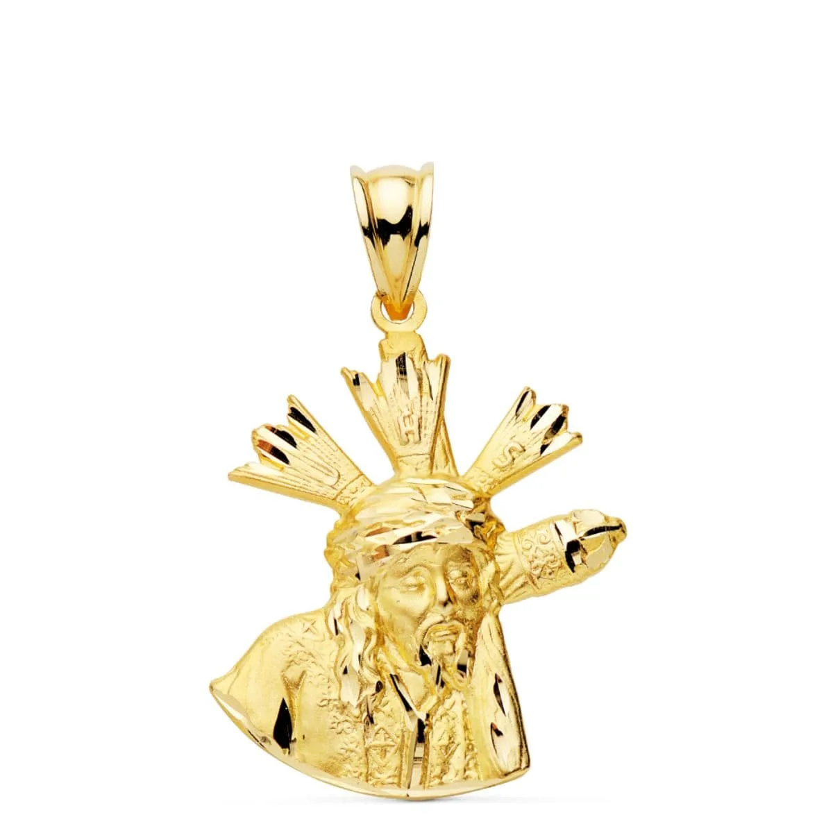 18K COLGANTE CRISTO GRAN PODER SILUETA ORO AMARILLO 24X20 MM