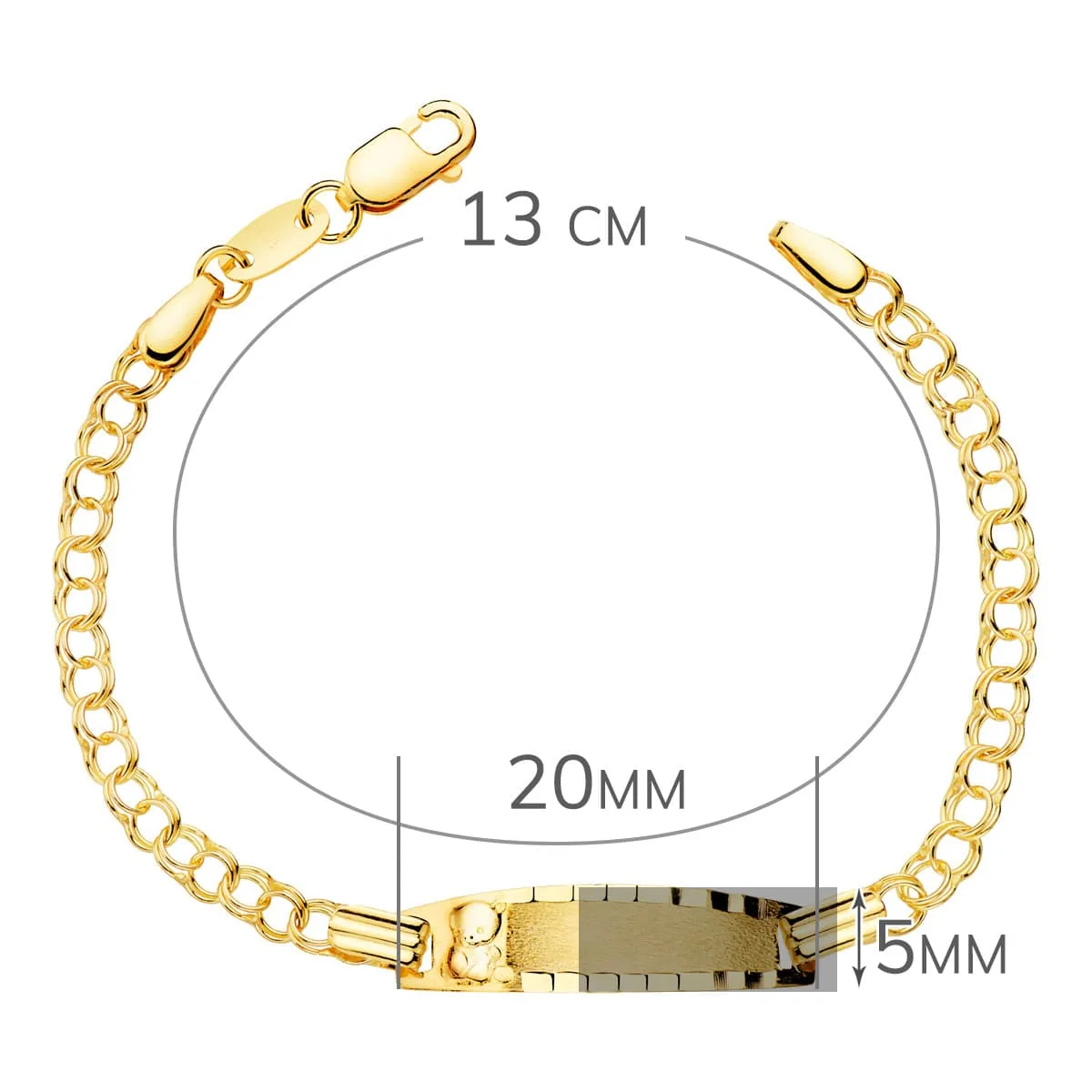 18K ESCLAVA BEBE ORO AMARILLO HUNGARINA PLACA CHAPA MATE CON OSO 20X5 MM 13CM — vista 2
