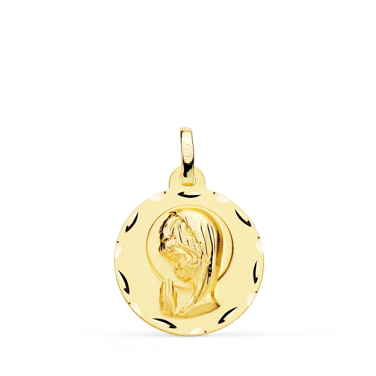 18K MEDALLA ORO AMARILLO VIRGEN NIÑA BISEL 16 MM
