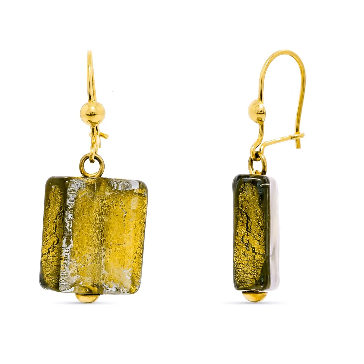 18K PENDIENTES ORO AMARILLO CON CRISTAL MURANO VERDE. 33X15 MM CIERRE GANCHO