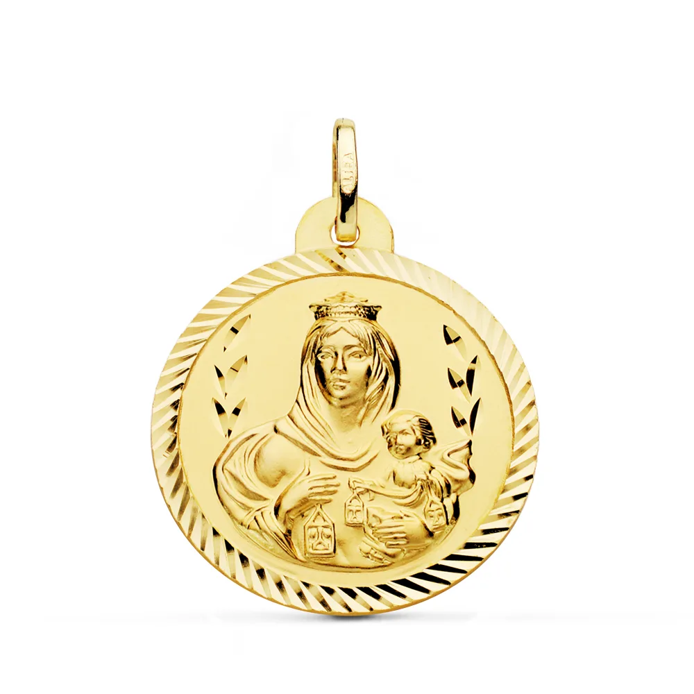 18K ESCAPULARIO ORO AMARILLO HELICE VIRGEN DEL CARMEN CORAZON DE JESUS 26 MM — vista 3