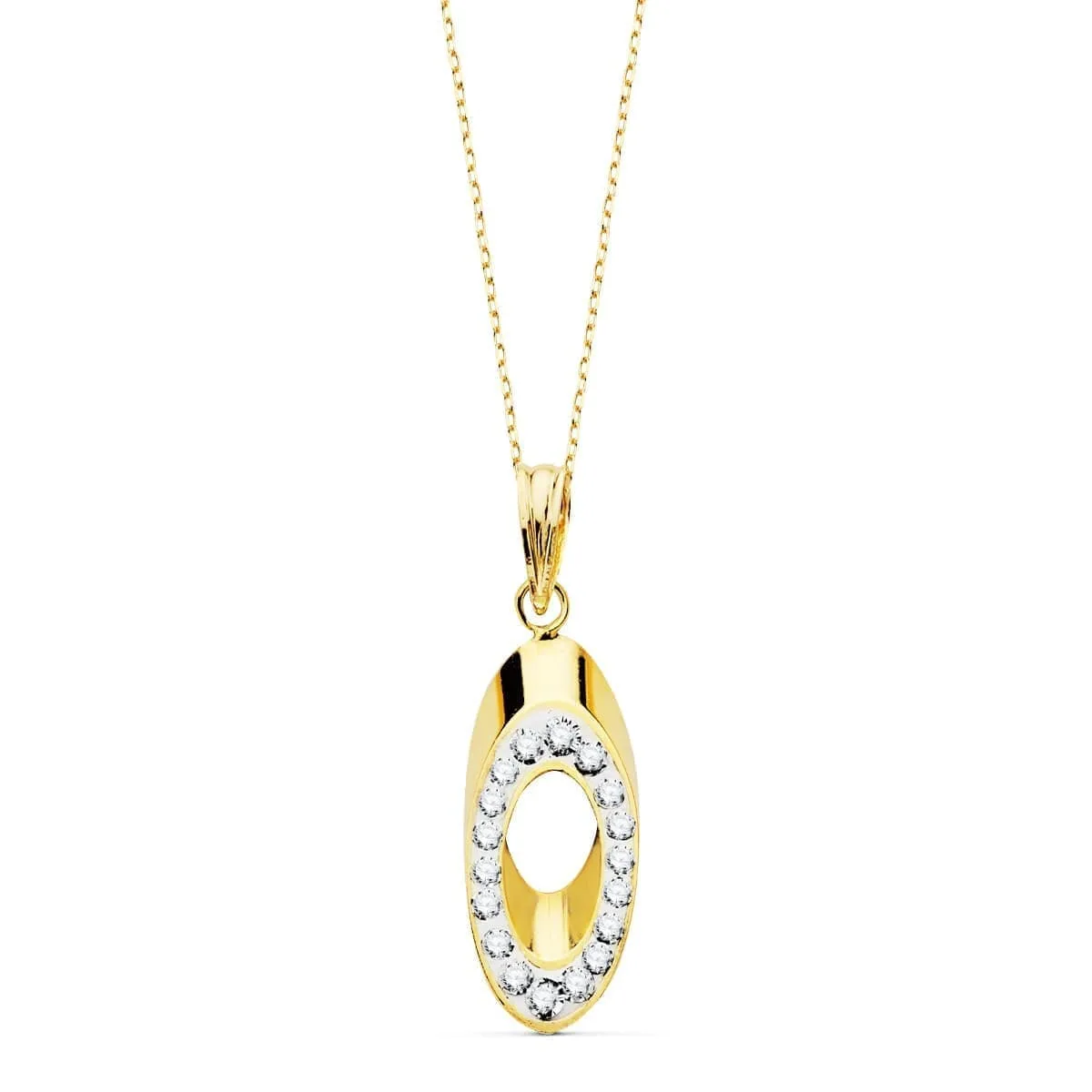 18K COLGANTE BICOLOR OVAL CIRCONITA CON CADENA