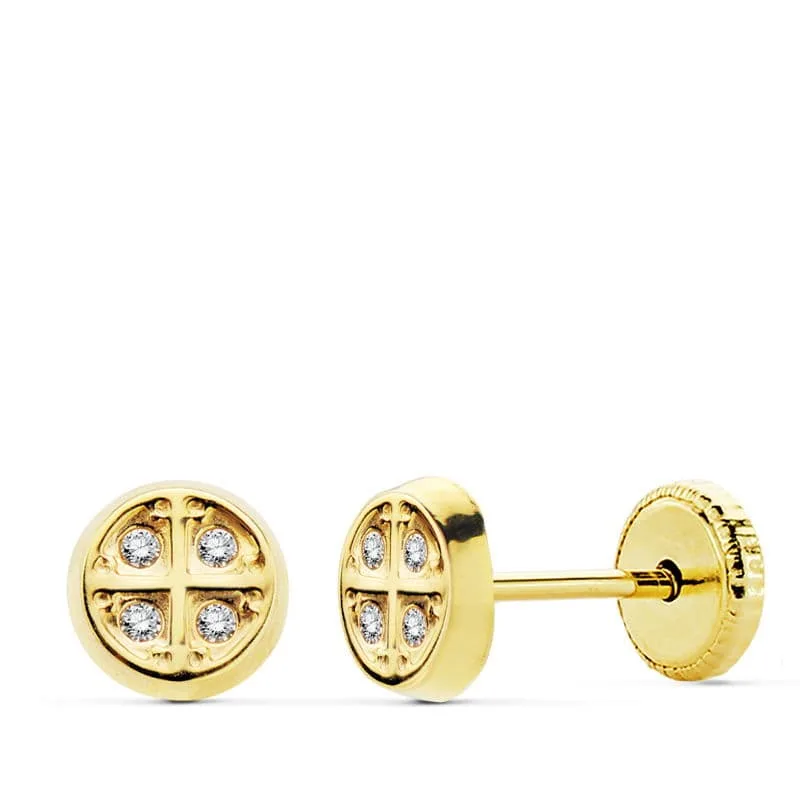 18K PENDIENTES ORO AMARILLO CIRCONITA TUERCA 5.5 MM
