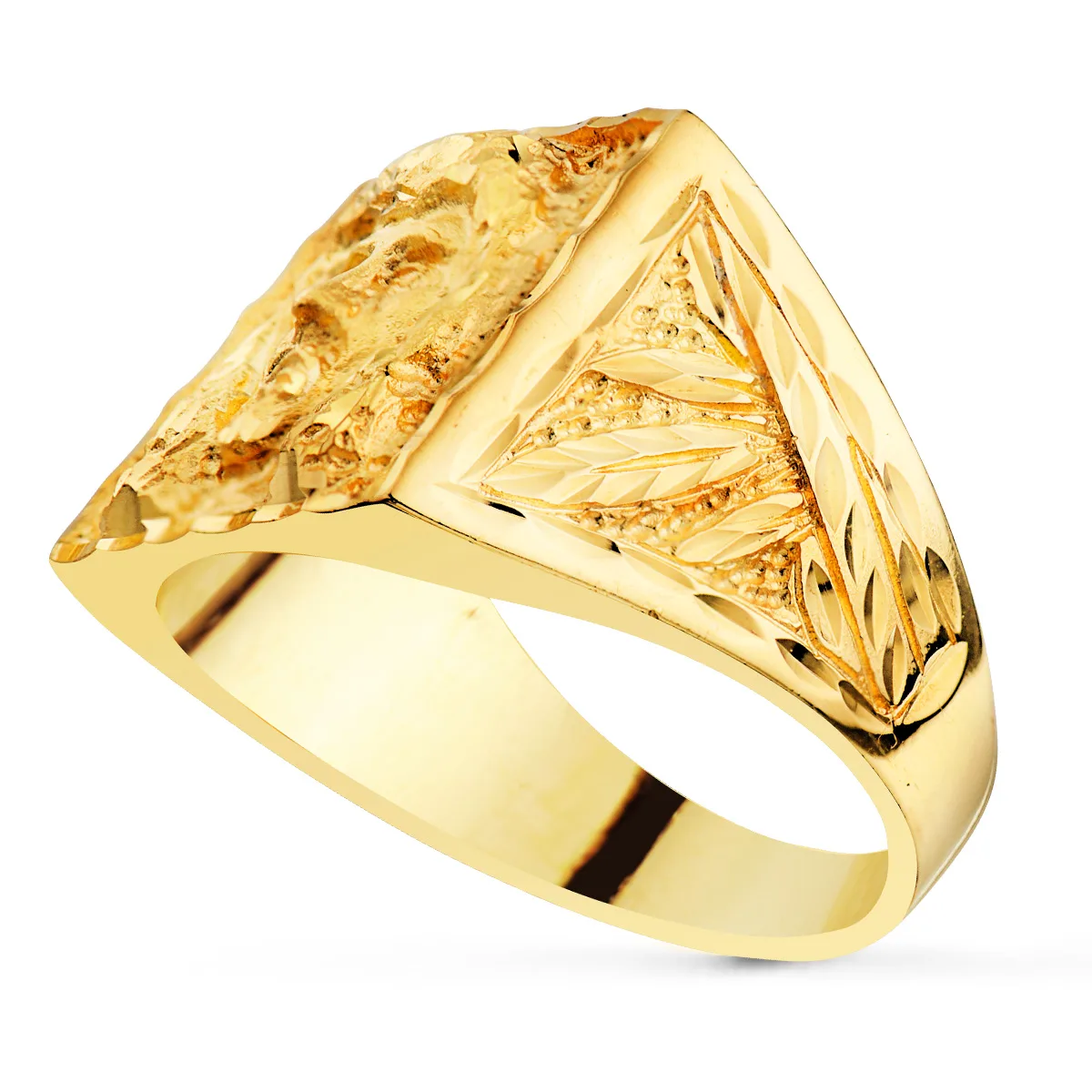 18K SELLO ORO AMARILLO MACIZO CAMARON TALLADO 16X18 MM — vista 2