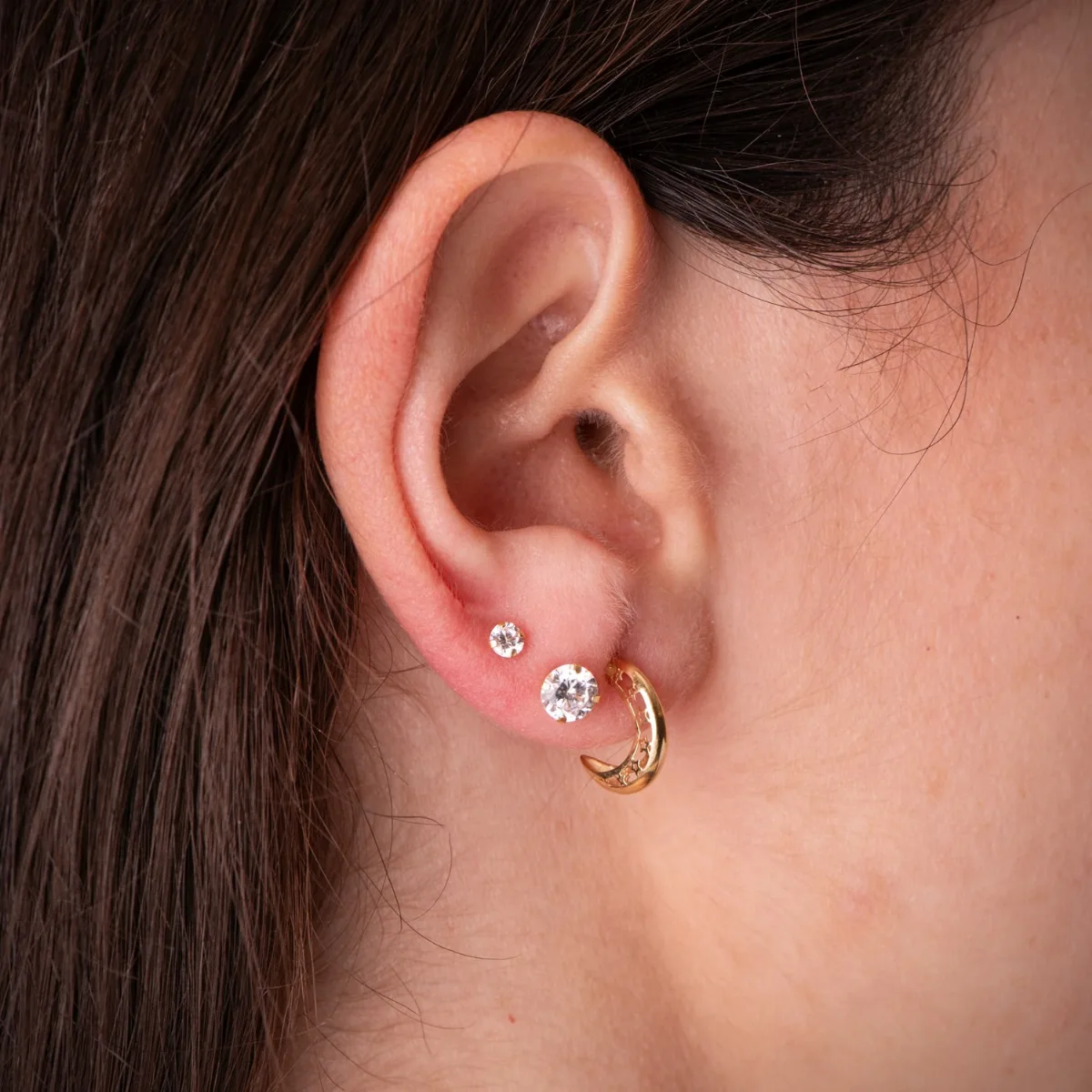18K PENDIENTES ORO AMARILLO AROS HUECOSESTRELLAS CALADAS. MEDIDA: 12 X 3 MM. CIERRE PRESION — vista 2