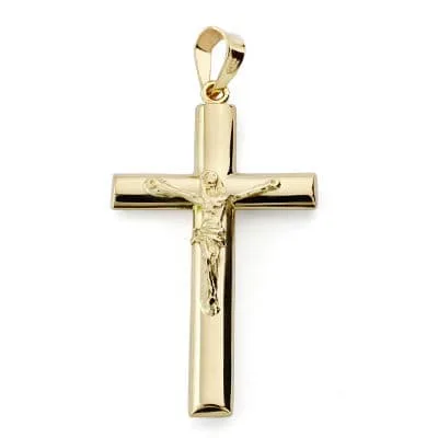 18K CRUZ ORO AMARILLO CON CRISTO PALO OVAL. 31X17 MM
