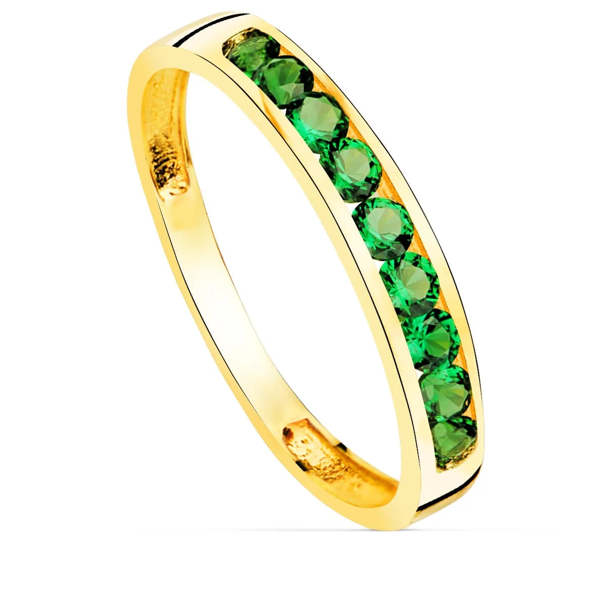 18K SORTIJA ORO AMARILLO 9 CIRCONITA VERDES. ANCHO CUERPO 3.5 MM
