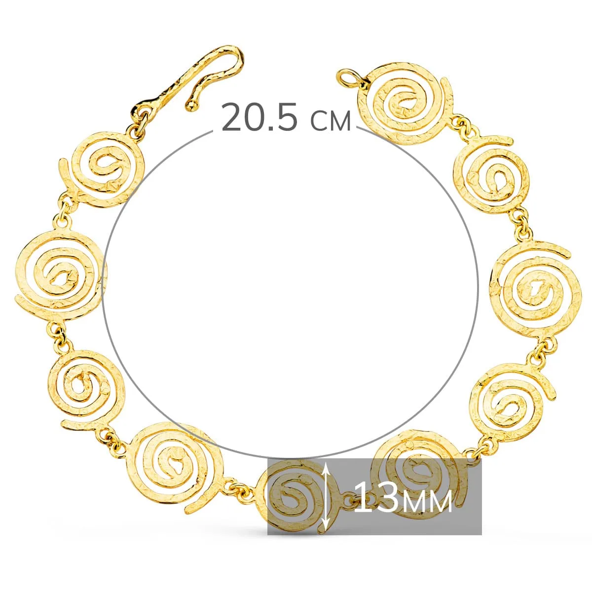 18K PULSERA ORO AMARILLO ESPIRALES MARTILLADAS. ANCHO 13 MM LARGO 20.5 CM — vista 2