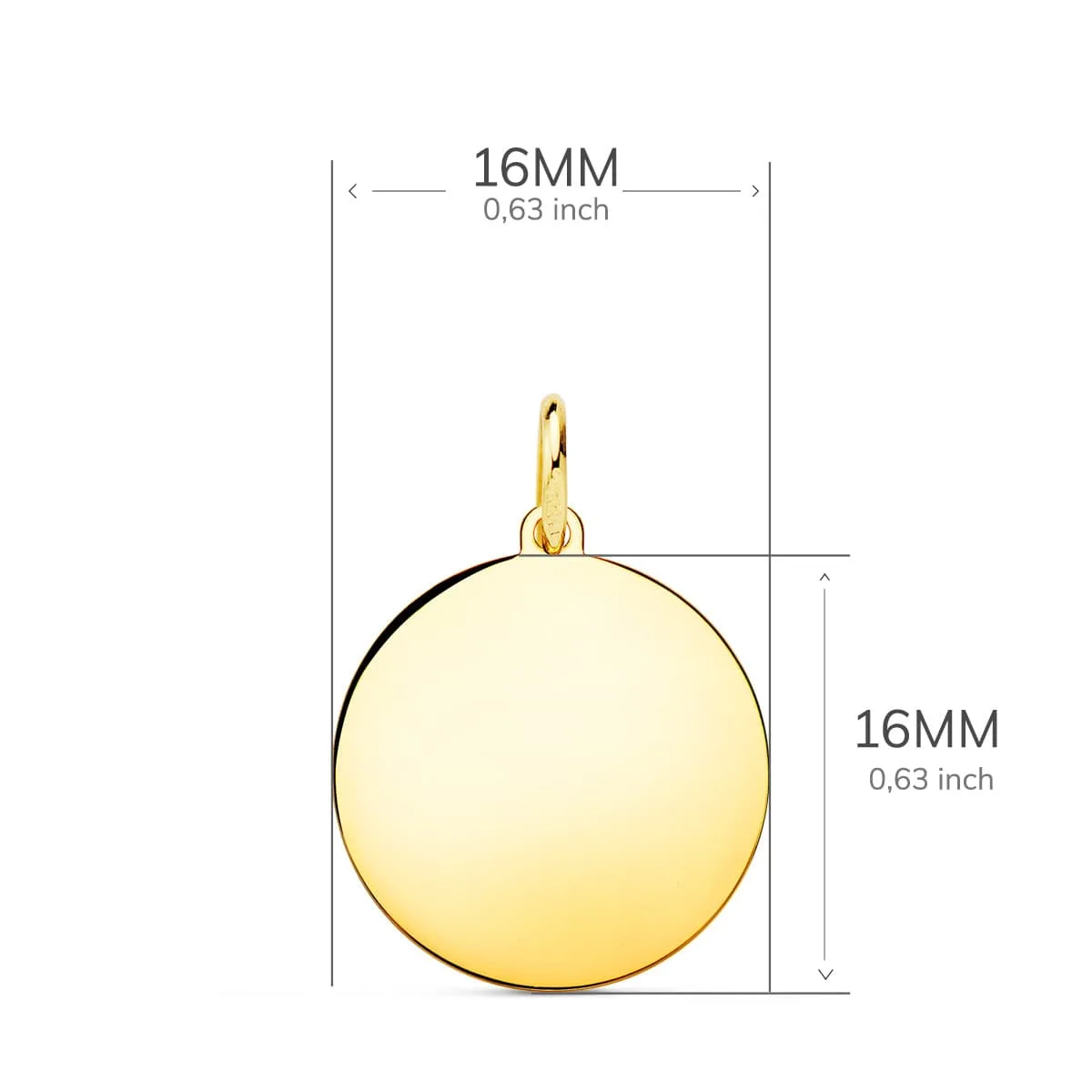 18K PLACA CHAPA DISCO ORO AMARILLO LISO EN BRILLO 16 MM — vista 2