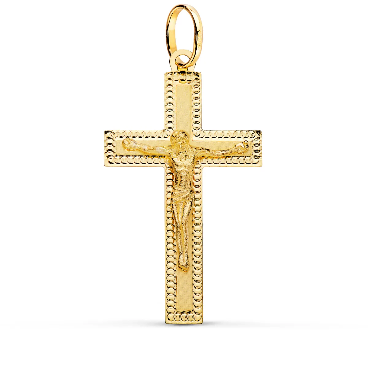 18K CRUZ ORO AMARILLO CON CRISTO TALLADA 35X20 MM